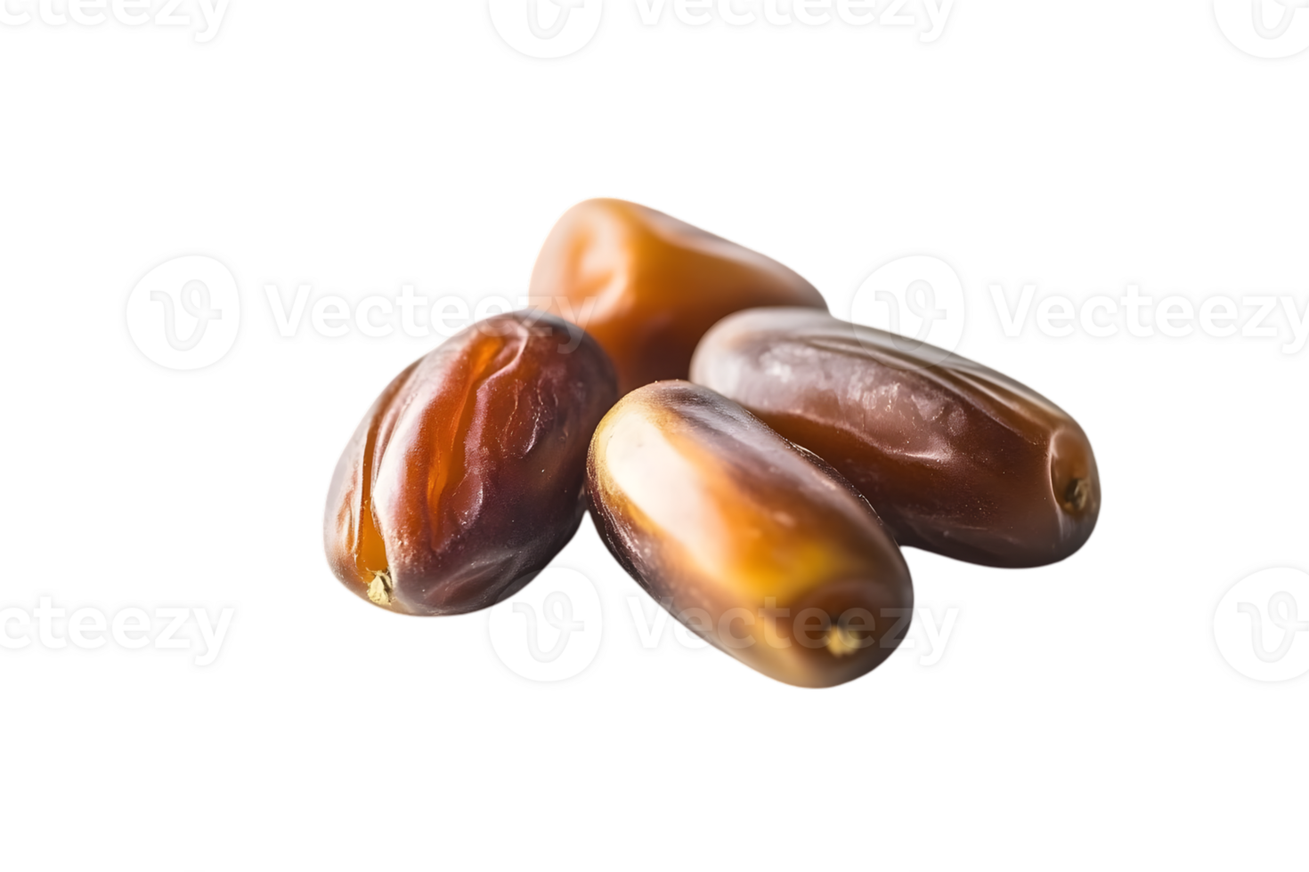 Close Up of Four Medjool Dates with Smooth Texture in Neutral Studio Light with Transparent Background png