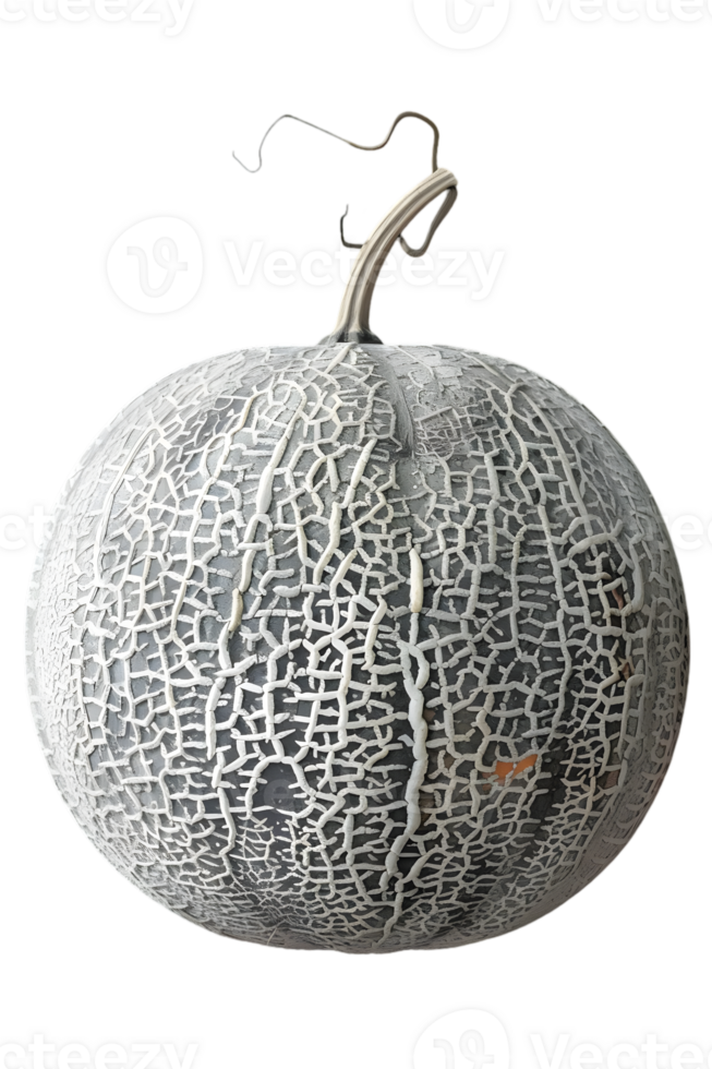 Close Up of Gray Cantaloupe Melon Isolated on Black Background Displaying a Distinct Texture and Pattern with Intricate Markings png