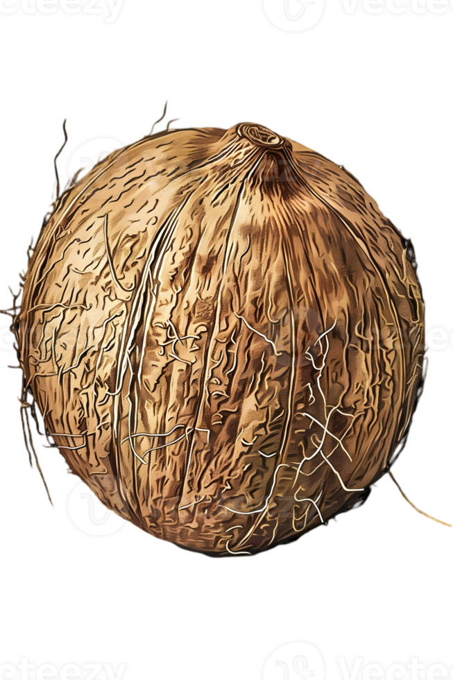 Close Up of Ripe Brown Coconut with Rough Texture and Some Fibers with Transparent Background png