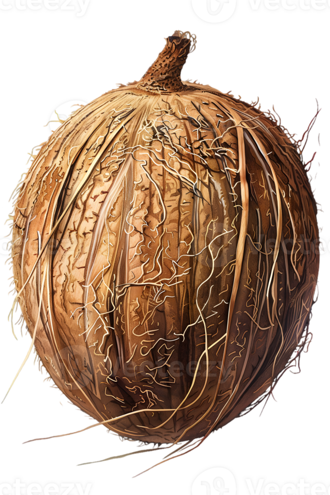 Close Up of a Ripe Brown Coconut with Fibrous Texture on a Transparent Background Isolated png