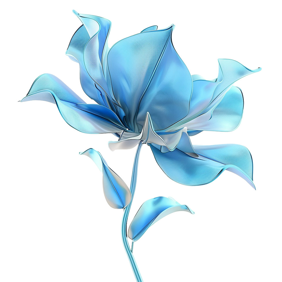 Stunning Abstract Blue Metallic Flower with Delicate Petals and Stem png