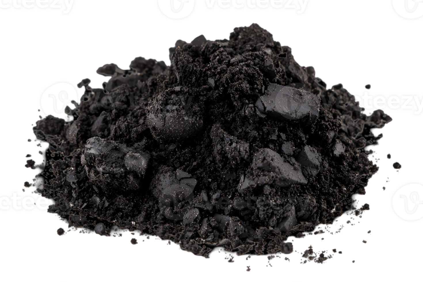 Close Up Pile of Black Coal Fuel Resource with Transparent Background png