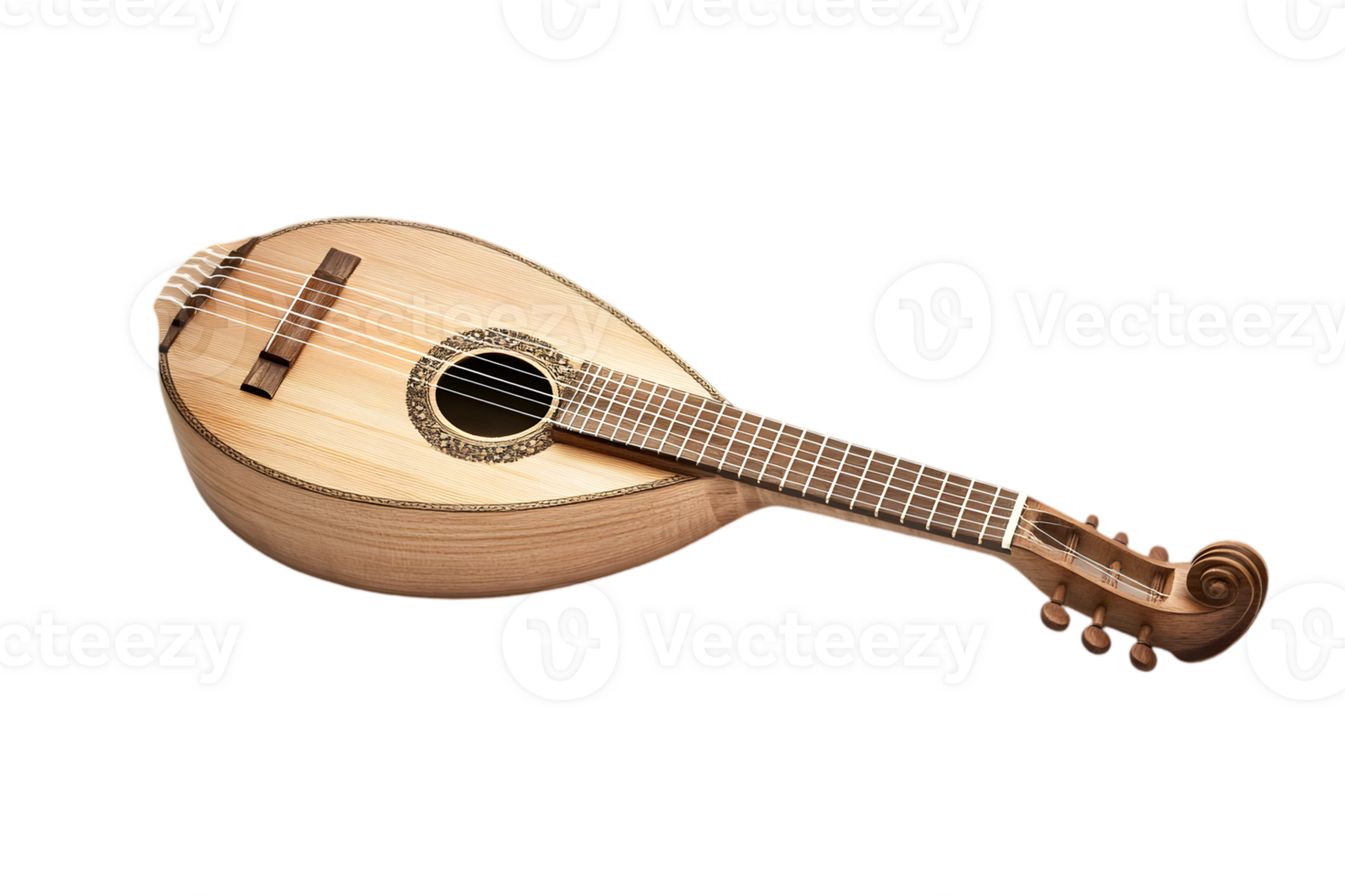 Close Up of Vintage Wooden Mandolin with Transparent Background Musical Instrument png