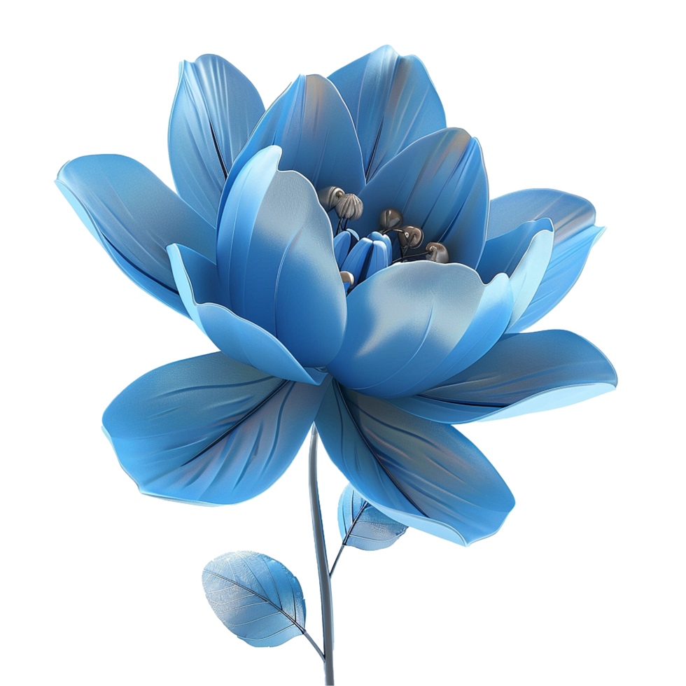 Stunning Blue Flower with Delicate Petals and Smooth Texture, Artistic Digital Rendering of a Blossom png