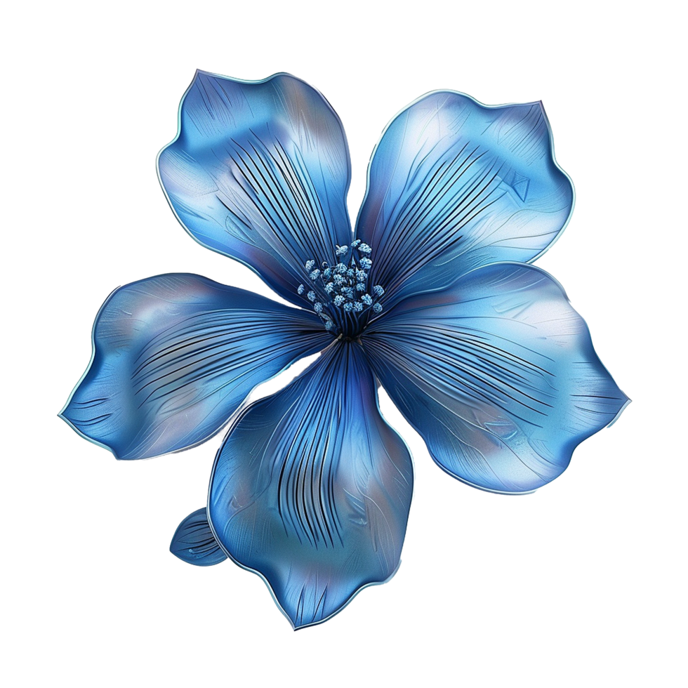 Stunning Blue Metallic Flower with Intricate Details and Soft Shimmering Hues png