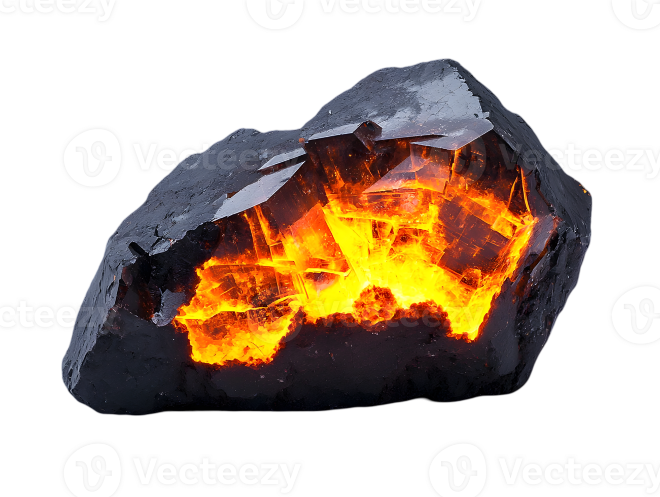 Dark Mineral Stone with Orange Glowing Interior on Transparent Background Geology Sample png