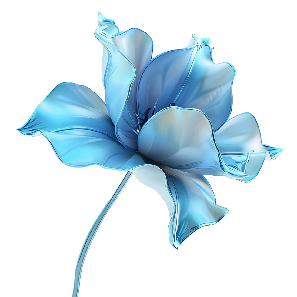 Stunning Abstract Blue Flower Digital Art, Elegant and Modern Floral Design, HighResolution 3D Render, Smooth Metallic Petals, Clean Minimalist Style, Beautiful Light Blue Hues png