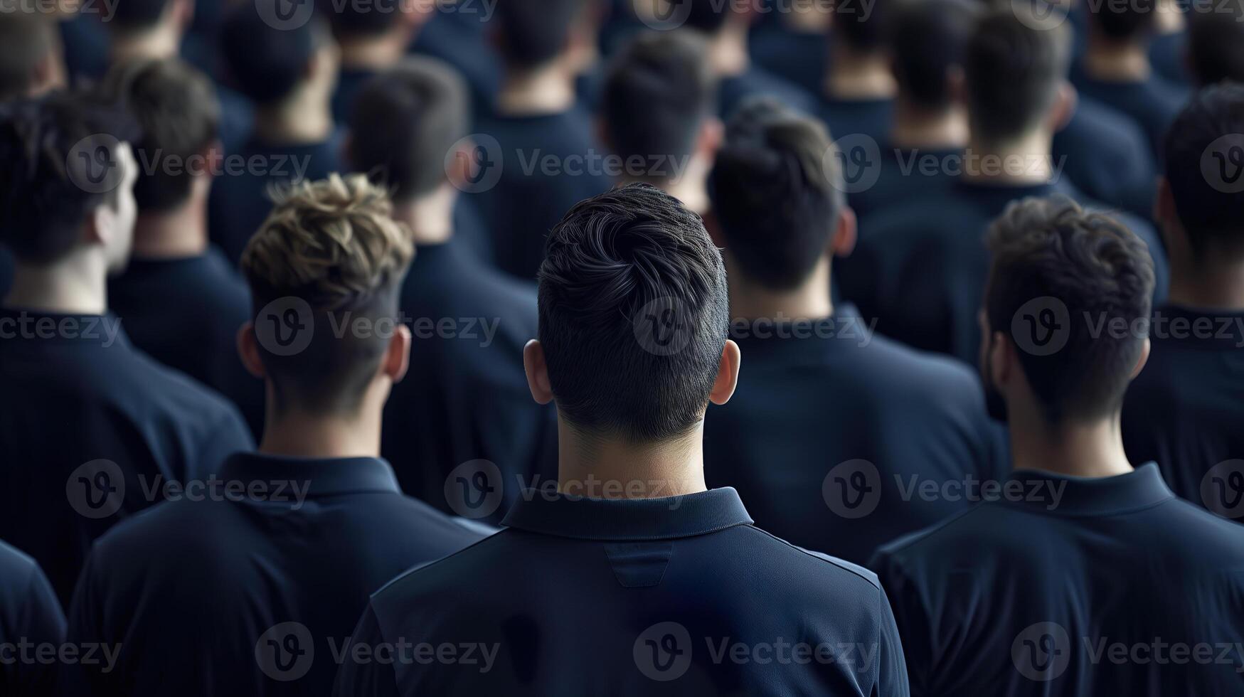 A group of men in black shirts standing in a line photo