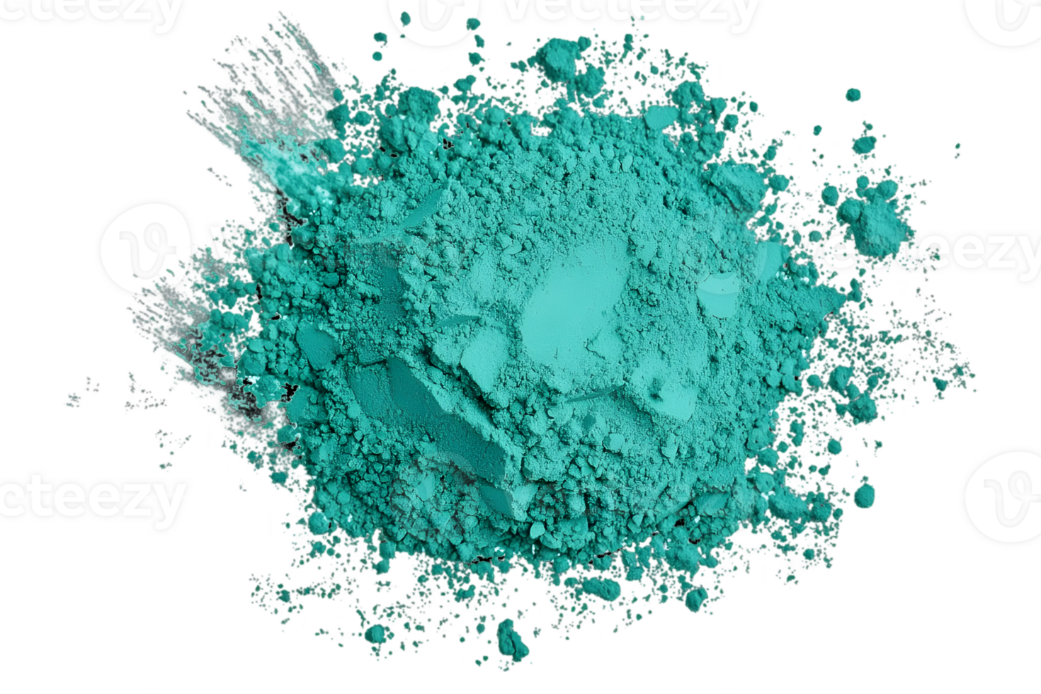 Close Up of Turquoise Powder Pigment Isolated on Black Background for Cosmetic Beauty or Artistic Design with Abstract Vibrant Color png