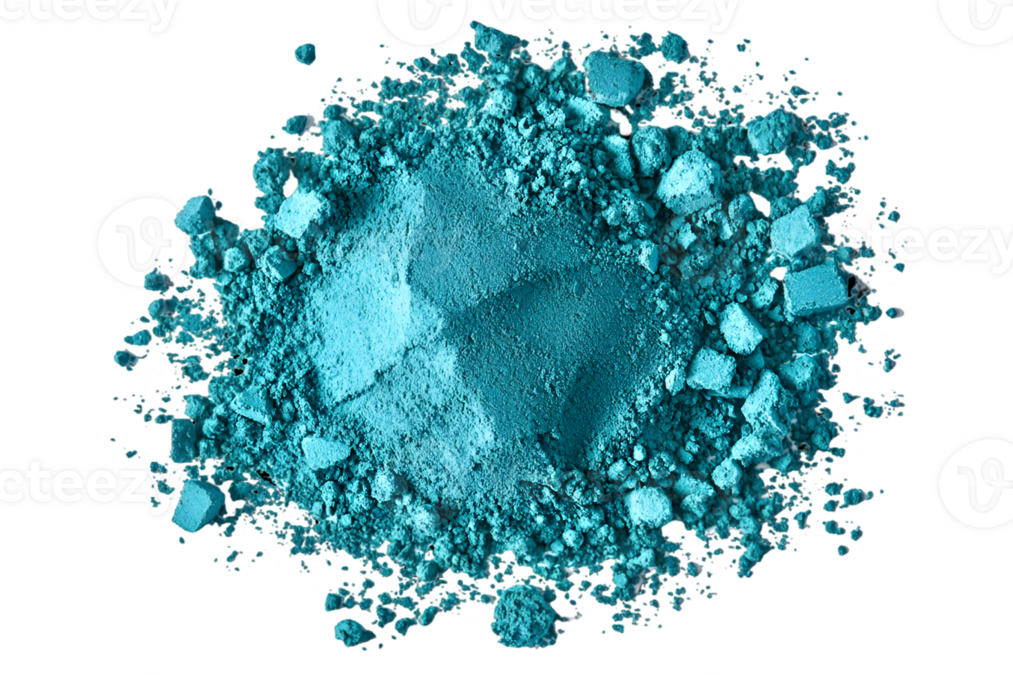 Crushed Turquoise Powder Pigment Close Up Detail on Transparent Background Used for Eye Shadow and Cosmetic Makeup png