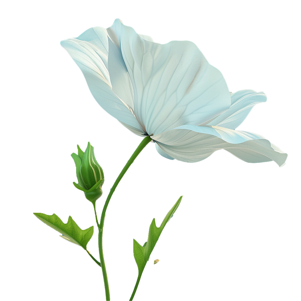 Elegant Light Blue Flower with Bud Against Abstract Green and Teal Background png