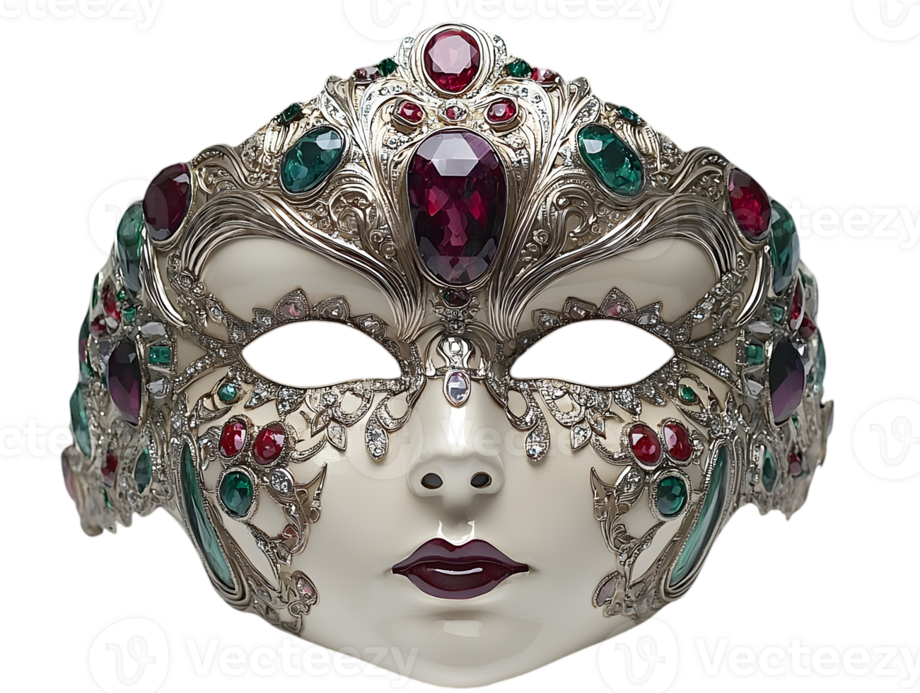 Close Up Ornate Mask with Jewels and Embellishments Isolated on Black Background Carnival Themed Luxury Accessory for Parties and Celebrations png