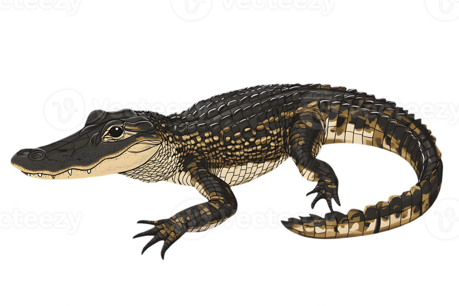 Detailed Alligator Illustration with Brown Texture Scales on Transparent Background Isolated Reptile Wild Animal Graphic Fauna png
