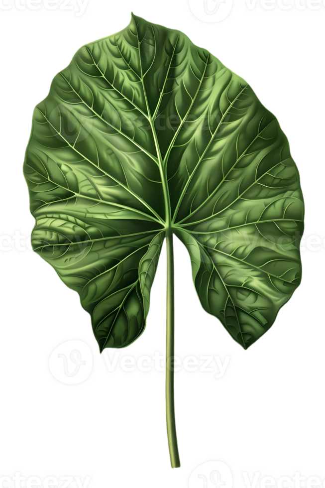 Detailed Botanical Illustration of a Single Green Textured Leaf with Prominent Veins on a Transparent Background in Natural Light png