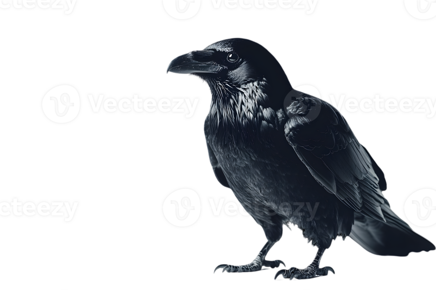 Detailed Black Raven on Transparent Backdrop in Profile Full Length Isolated Against Black Background Wildlife Predator Isolated and Rendered in Fine Detail png