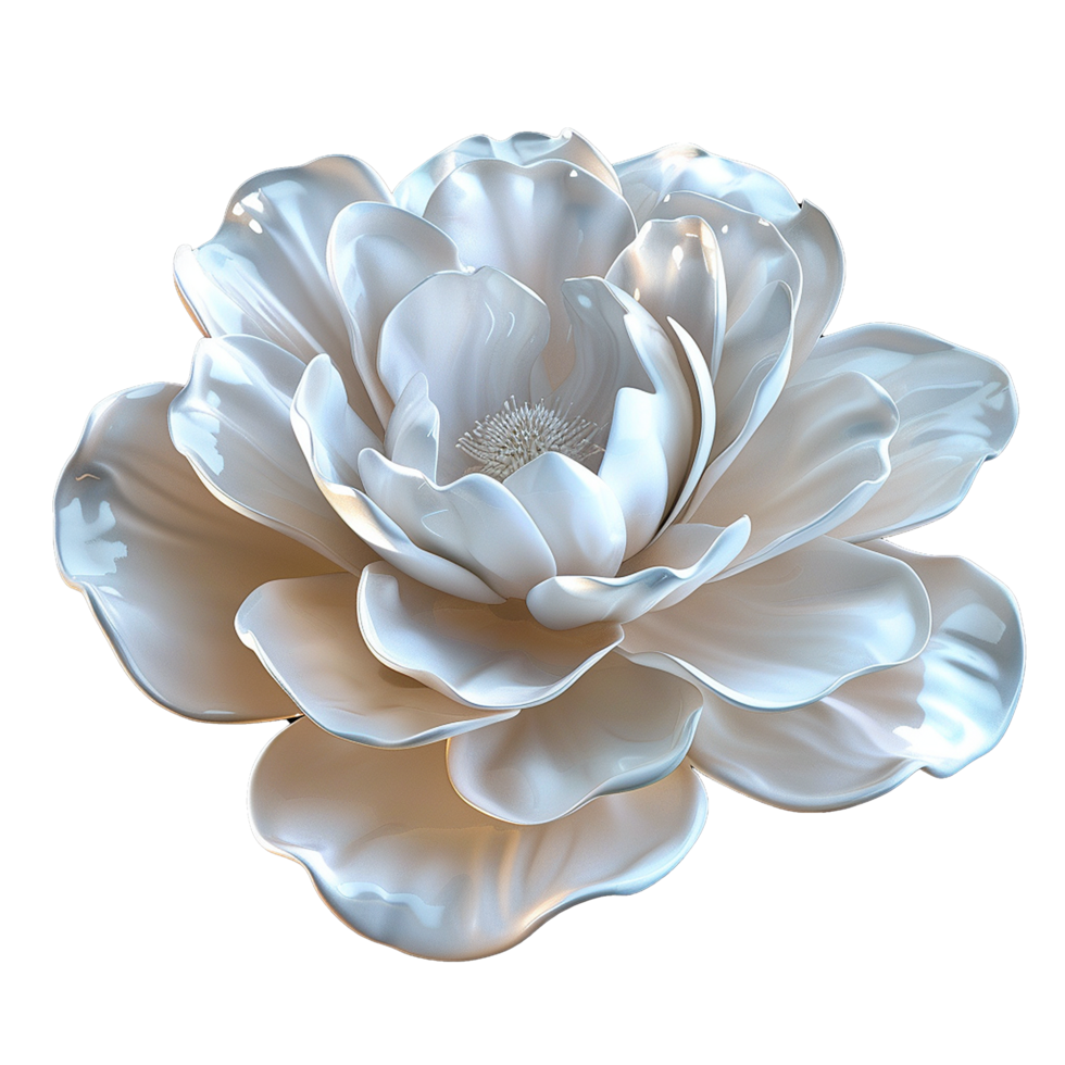 Elegant 3D Render of a Creamy White Flower with Soft Petals and Shimmering Texture png