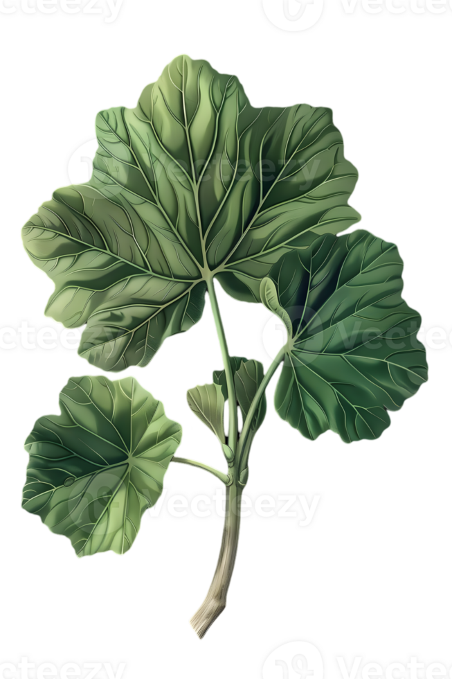 Detailed Green Leafy Plant Isolated on Transparent Background for Botanical Illustrations and Art Projects with Vintage Style png