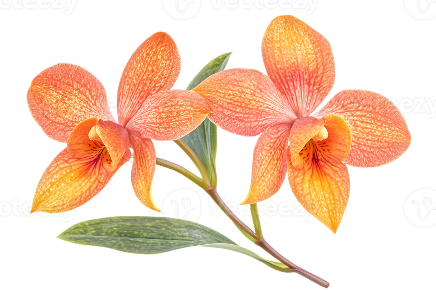 Detailed Orange Orchid Blossom on Black Background with Transparent Background png