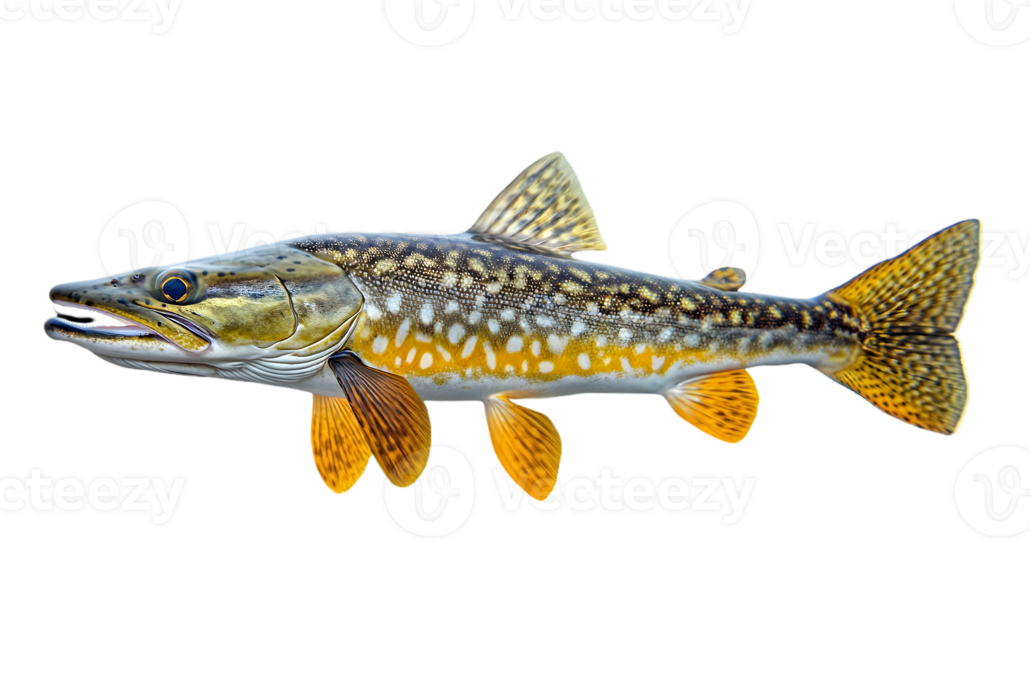 Detailed Illustration of a Golden Fish with Stripes on Transparent Background Aquatic Wildlife Close Up png