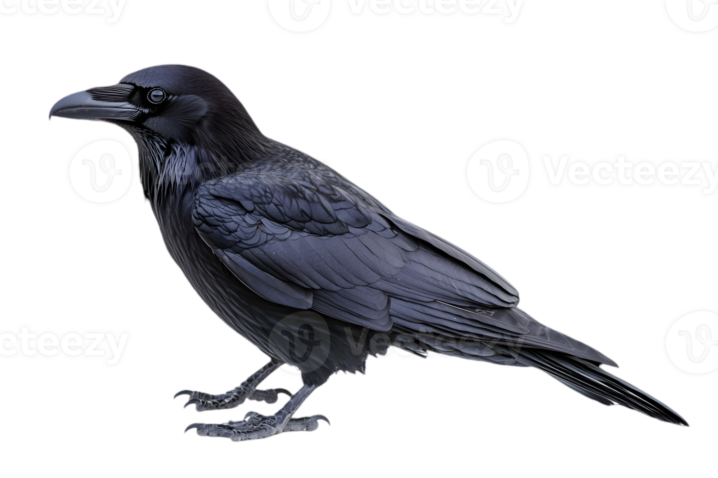Detailed Portrait of a Black Raven with Glossy Plumage Perched on Transparent Background Wildlife Specimen png