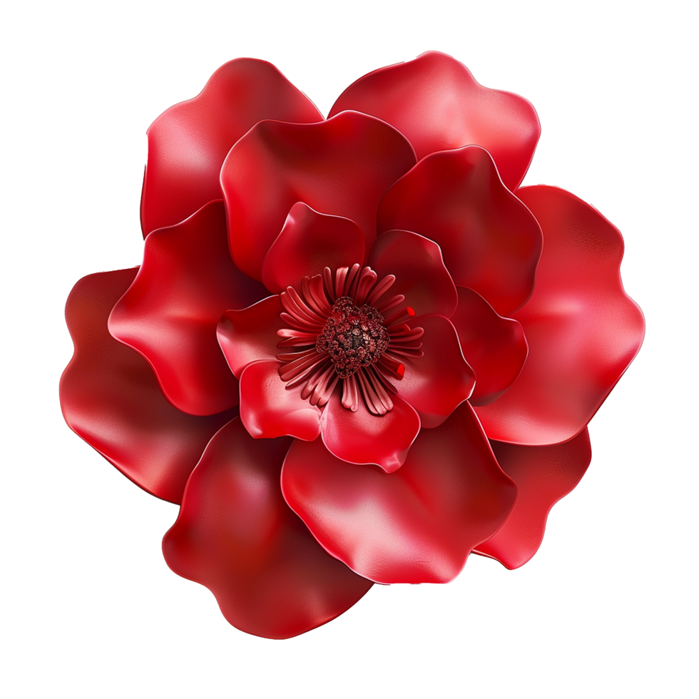 A Stunning Closeup of a Deep Red Artificial Flower with Realistic Petals and Intricate Center png