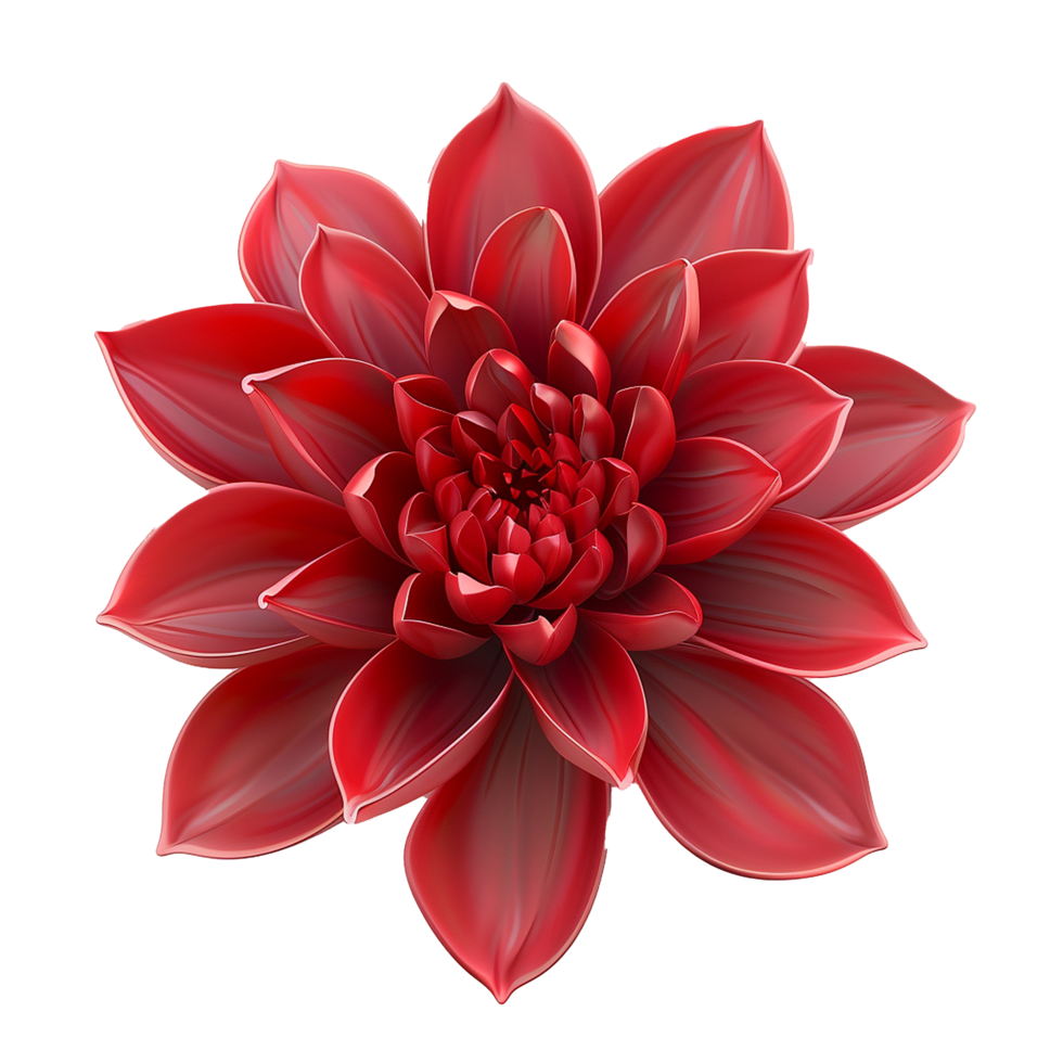 A Stunning Red Dahlia Flower in 3D Render, Exquisite Petals, Vibrant Bloom, Closeup View, Detailed Texture, Digital Art, Botanical Illustration png