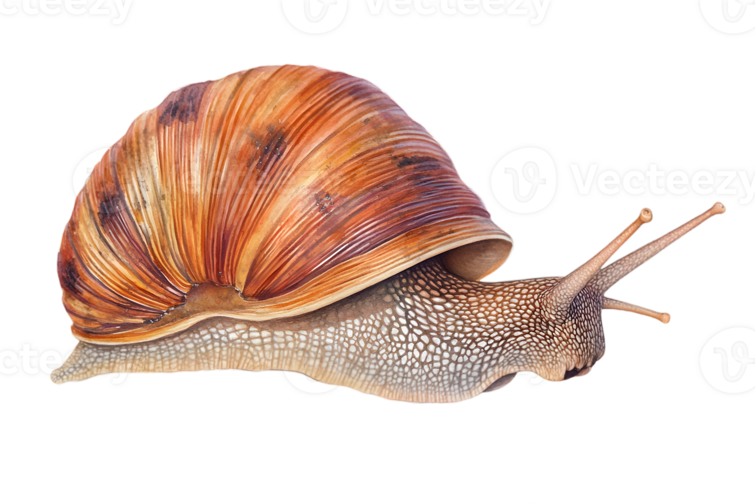 Detailed Snail with Brown Shell Isolated on Transparent Background Studio Shot png