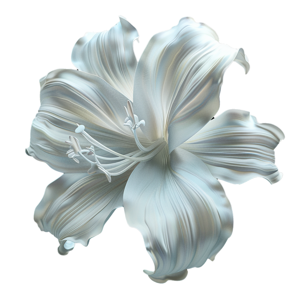 Exquisitely Detailed Silver Lily Blossom, a Masterpiece of Digital Art png