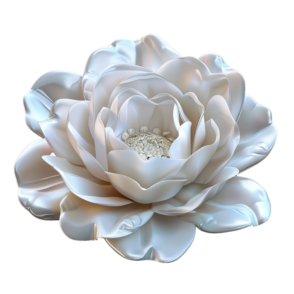 Elegant 3D Render of a Pearl White Rose Flower with Crystal Center png