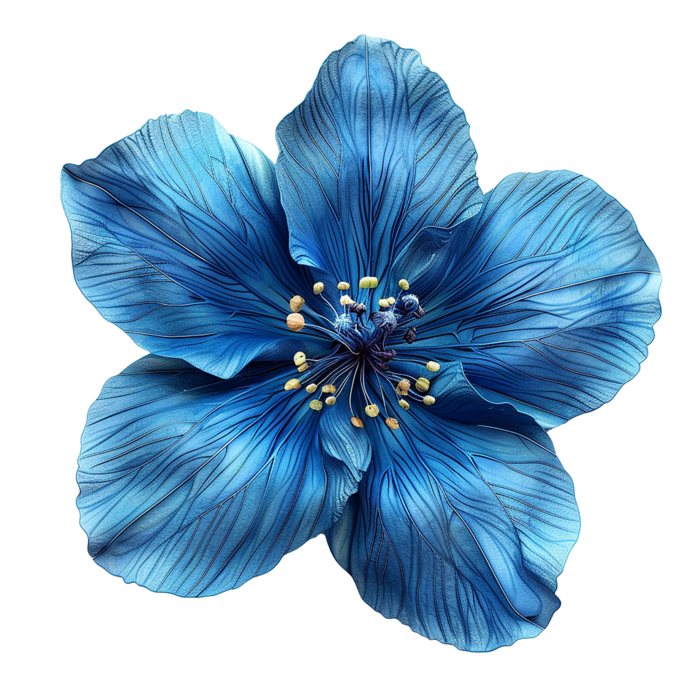 Stunning Closeup of a Vibrant Blue Flower with Intricate Petals and Detailed Stamens png