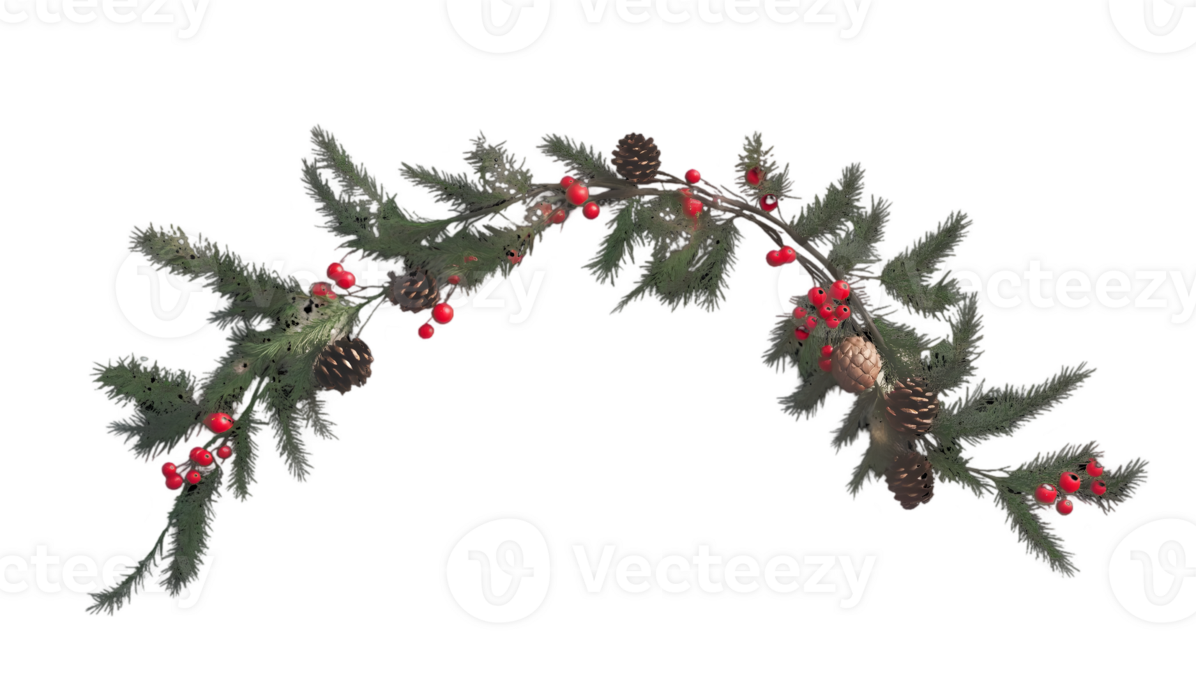 Festive Arched Christmas Decoration with Evergreen Fir Branches Red Berries and Pine Cones on Transparent Background png