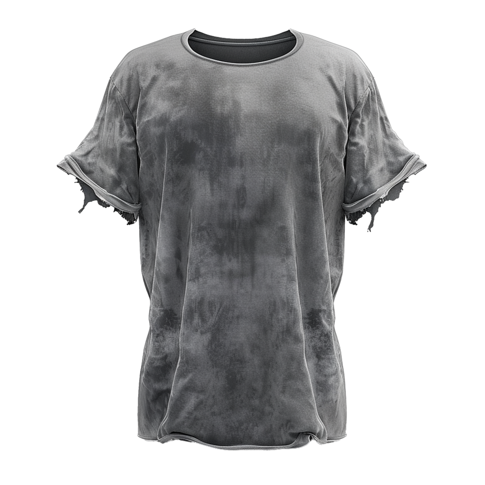 Distressed Gray TShirt Mockup with Ripped Sleeves and Acid Wash Texture png