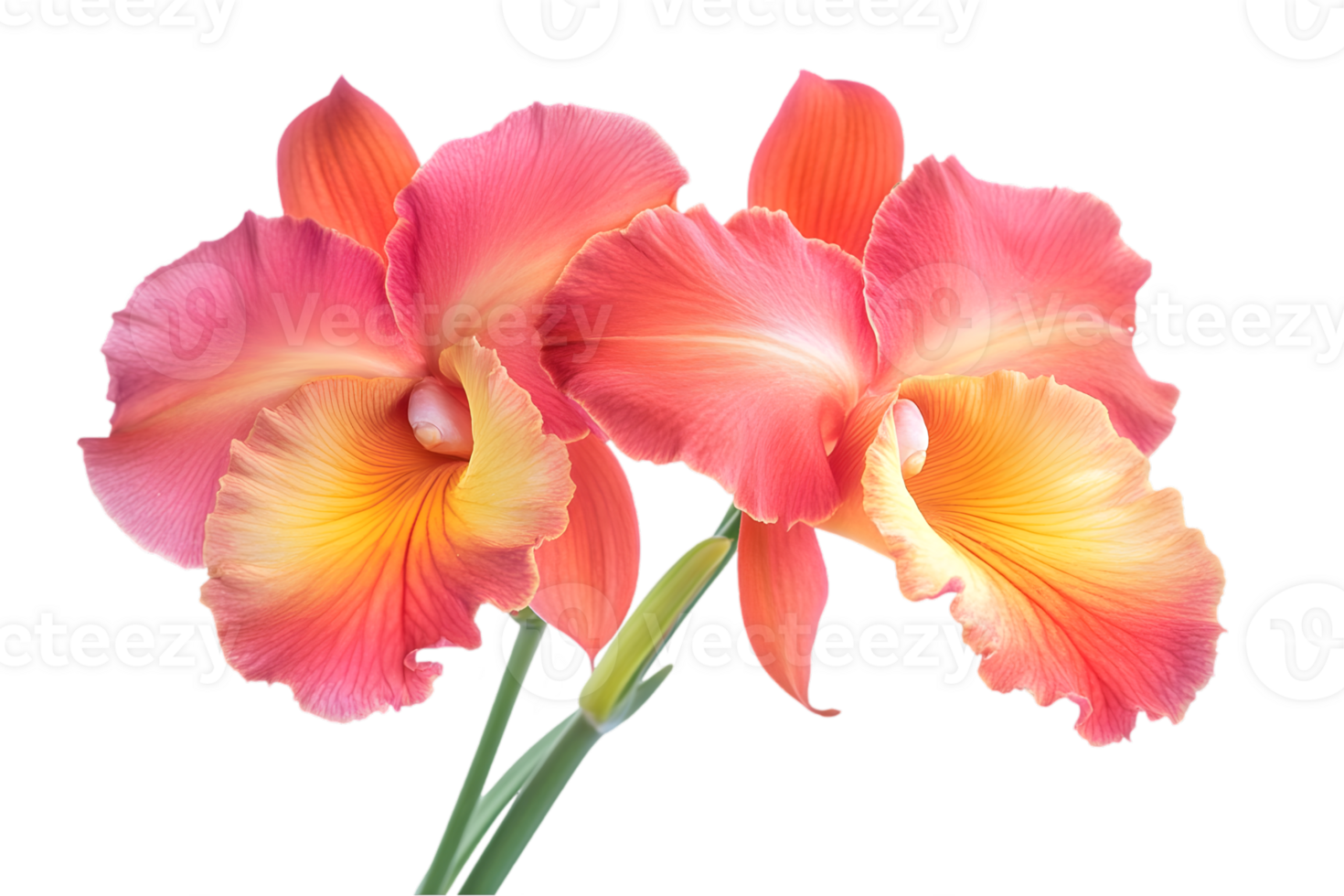 Elegant Orchid Blossoms in Vibrant Pink Orange and Yellow Against Transparent Background for Botanical Freshness png