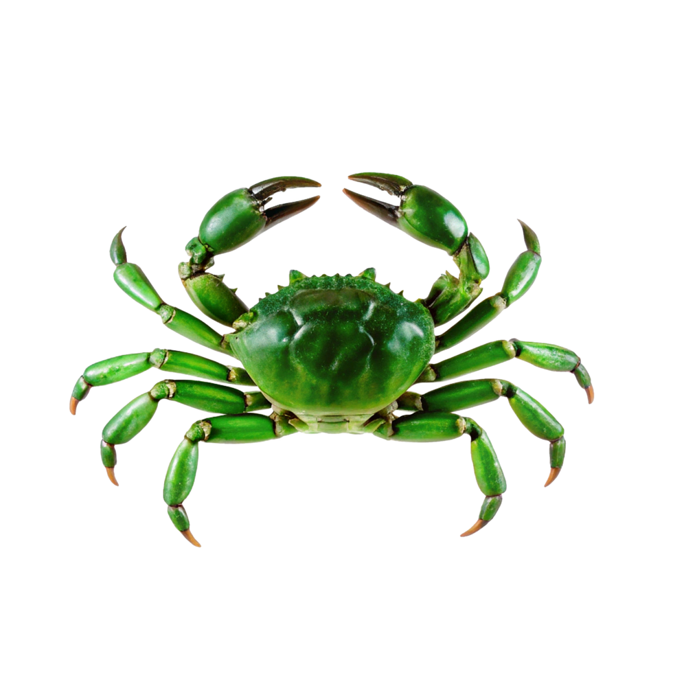 A Vibrant Green Crab Isolated on White Background, Detailed Closeup View of a Crustacean png