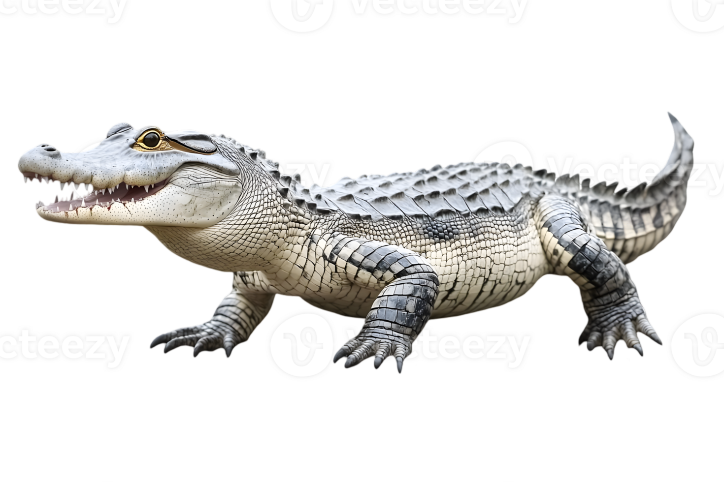 Full Body Shot of an Alligator Standing on a Transparent Background Showing its Scaly Texture and Sharp Teeth png