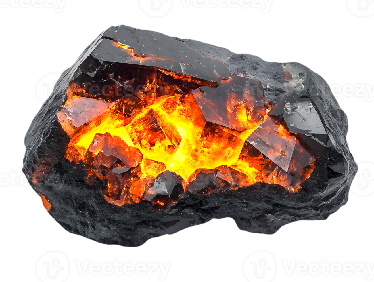 Glowing Amber Crystal Stone with Dark Facets on Transparent Background Mineralogy Sample png