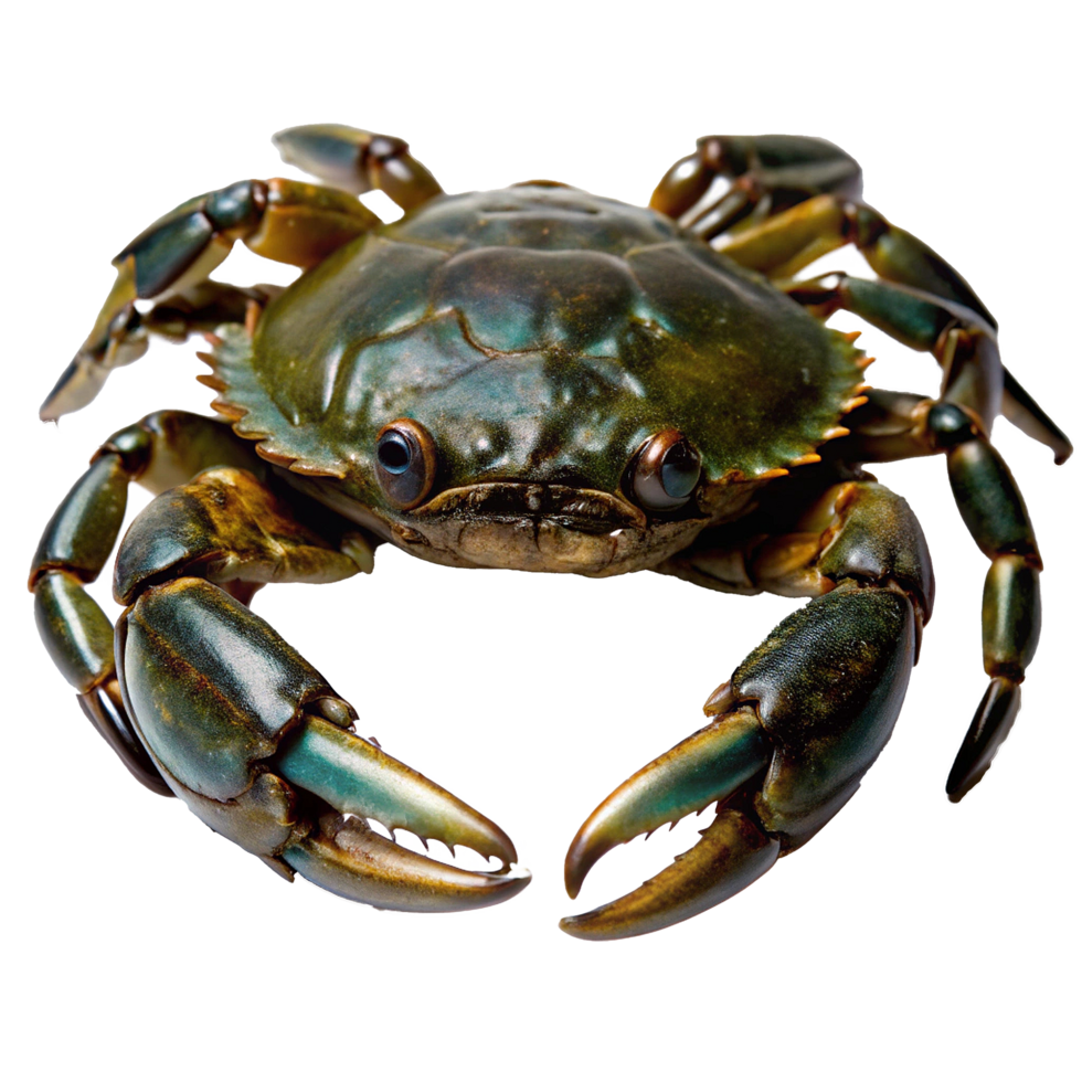 A CloseUp View of a Majestic Green Crab with Powerful Claws png