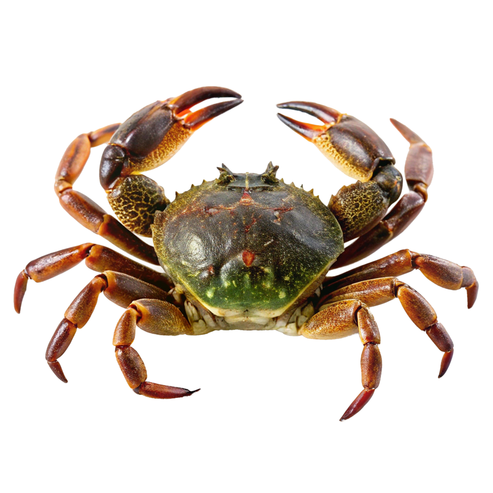 A Detailed Close Up View of a Large Green and Brown Crab png