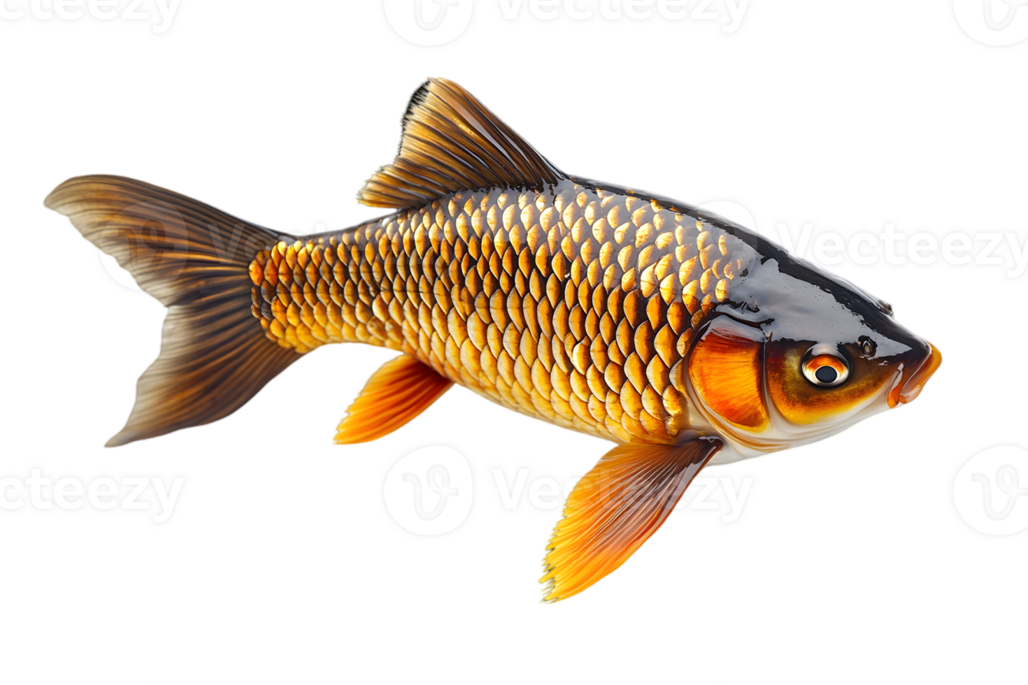 Golden Fish Swimming with Transparent Background Detailed Scales and Fins Perfect for Graphic Design and Illustration Projects png