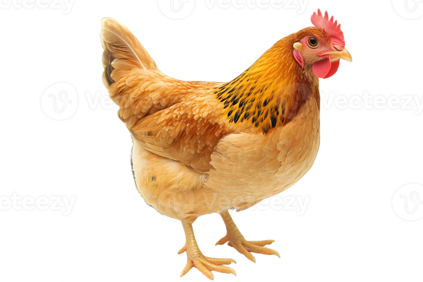 Golden Brown Chicken Standing Tall with Detailed Feathers on Transparent Background Isolated For Easy Integration In Editorial And Commercial Designs png