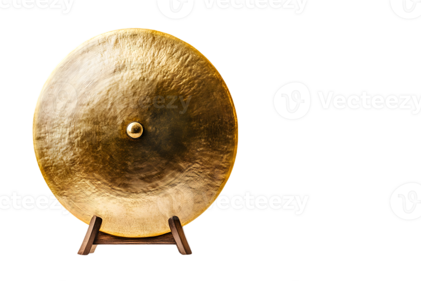 Golden Textured Gong on Wooden Stand Isolated on Transparent Background for Percussion Music and Traditional Asian Sound and Culture png
