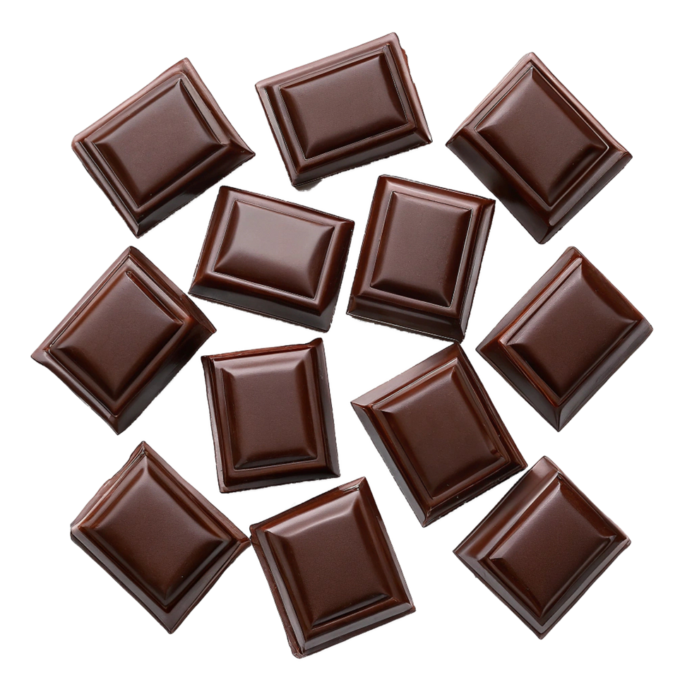 A delightful assortment of rich dark chocolate squares, meticulously arranged for an enticing visual display png