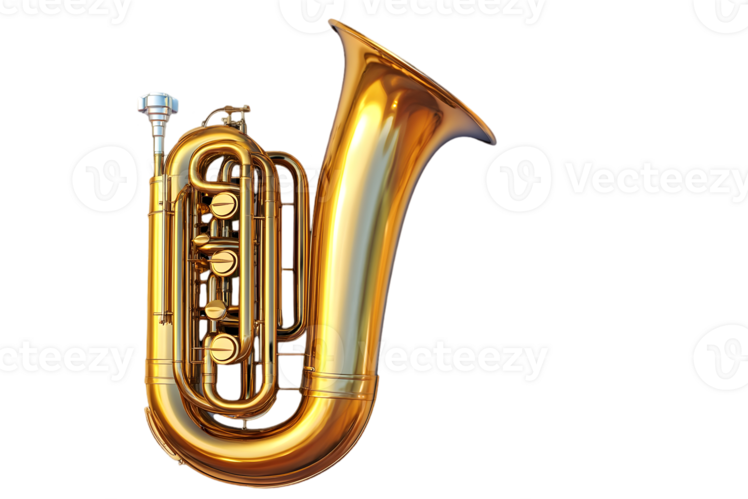 Golden Tuba Brass Instrument with Shiny Surface for Orchestra and Music Band in Transparent Background png