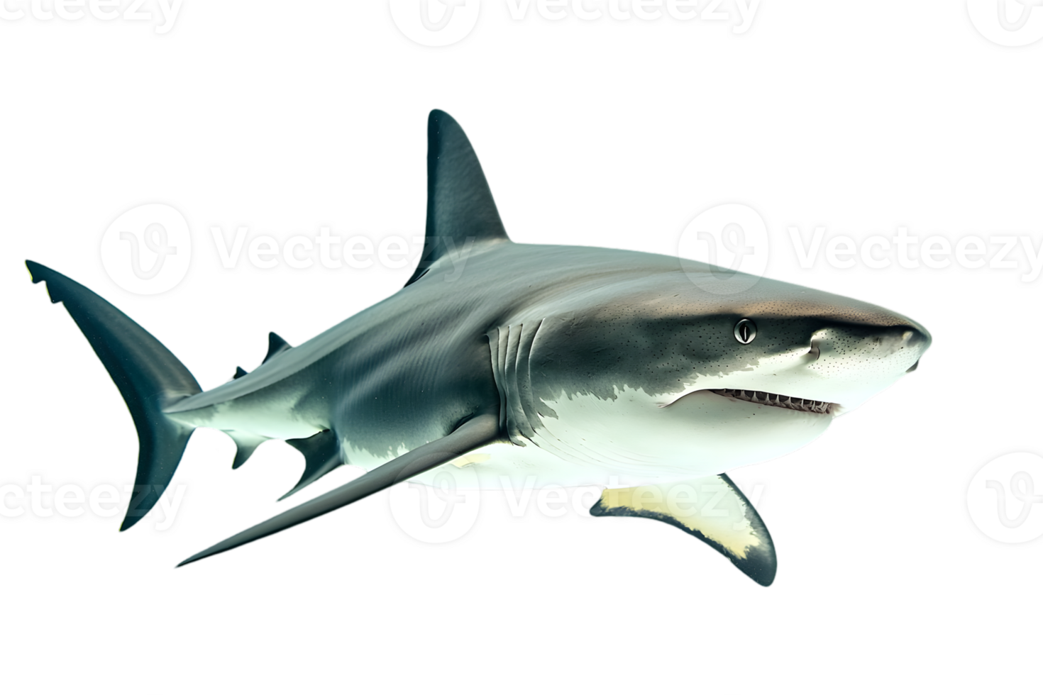 Great White Shark Swimming Isolated on Transparent Background Predator in Deep Blue Ocean Water With Sharp Teeth And Powerful Jaws png