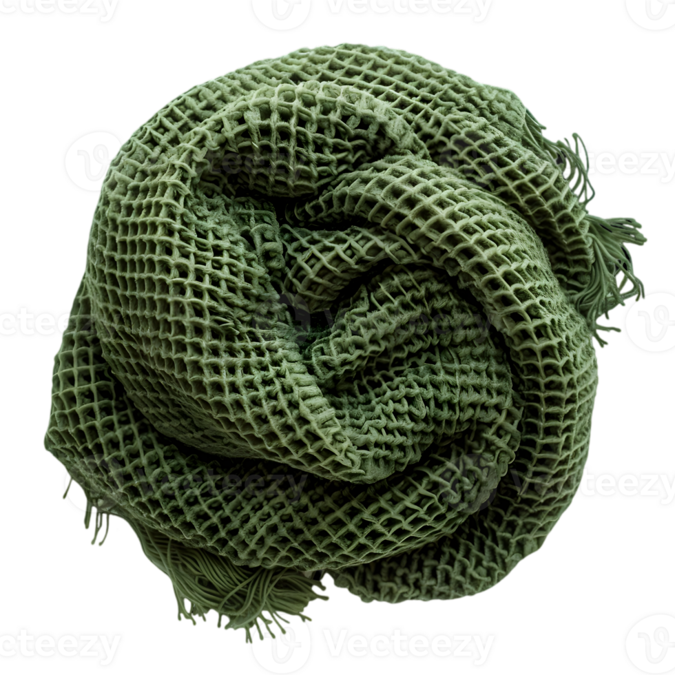 Green Woven Scarf with Intricate Pattern and Soft Texture Isolated on Transparent Background a Versatile and Stylish Fabric Accessory for Fashion and Comfort png