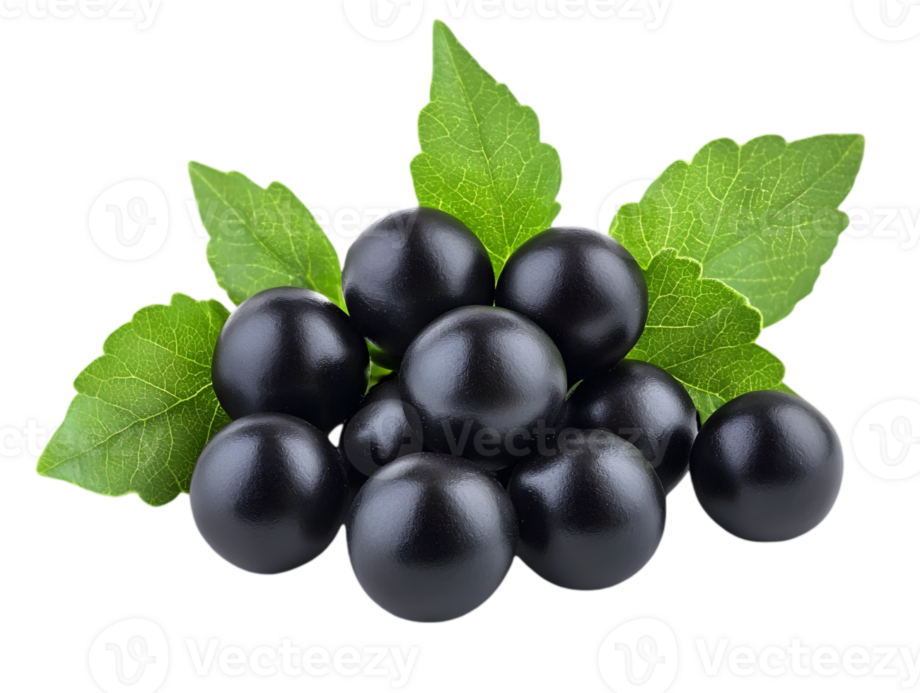Heap of Black Berries with Green Leaves on Transparent Background Food Still Life png
