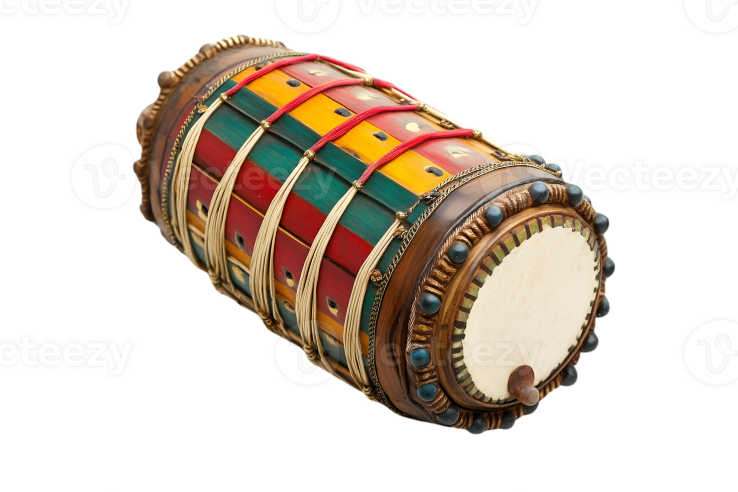 Hand Crafted Traditional Colorful Drum with Intricate Design on Transparent Background for Musical Projects png
