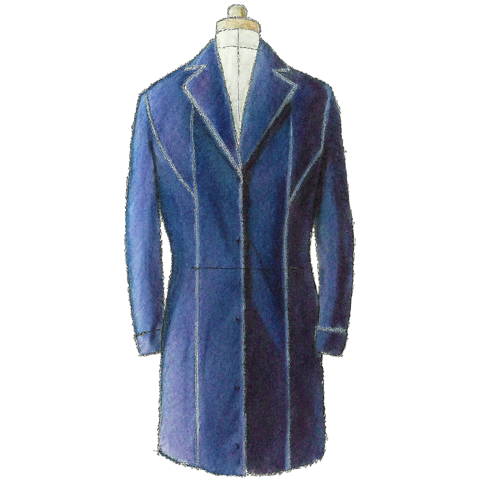 Elegant Deep Blue Long Jacket Design Fashion Illustration png