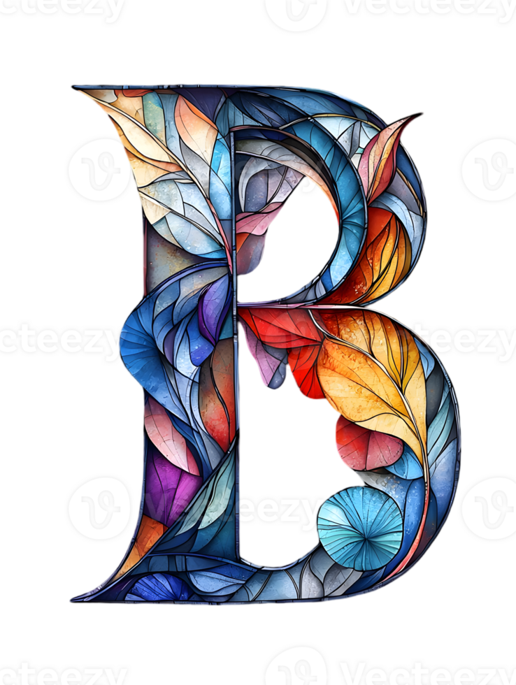 Intricate Floral Watercolor Letter B Isolated on Transparent Background a Decorative Alphabet Lettering Design png