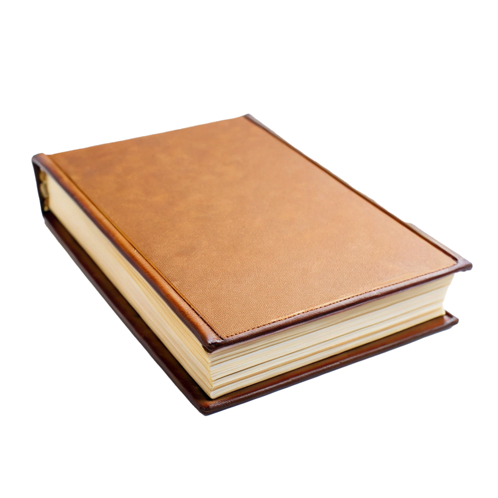 A Luxurious Brown LeatherBound Book, Closed and Angled png